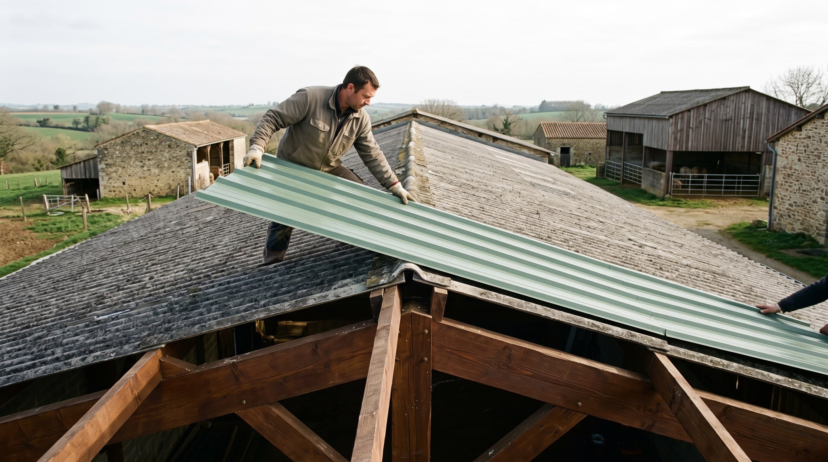 Toiture agricole dans le Mellois : hangars de stockage et élevage caprin