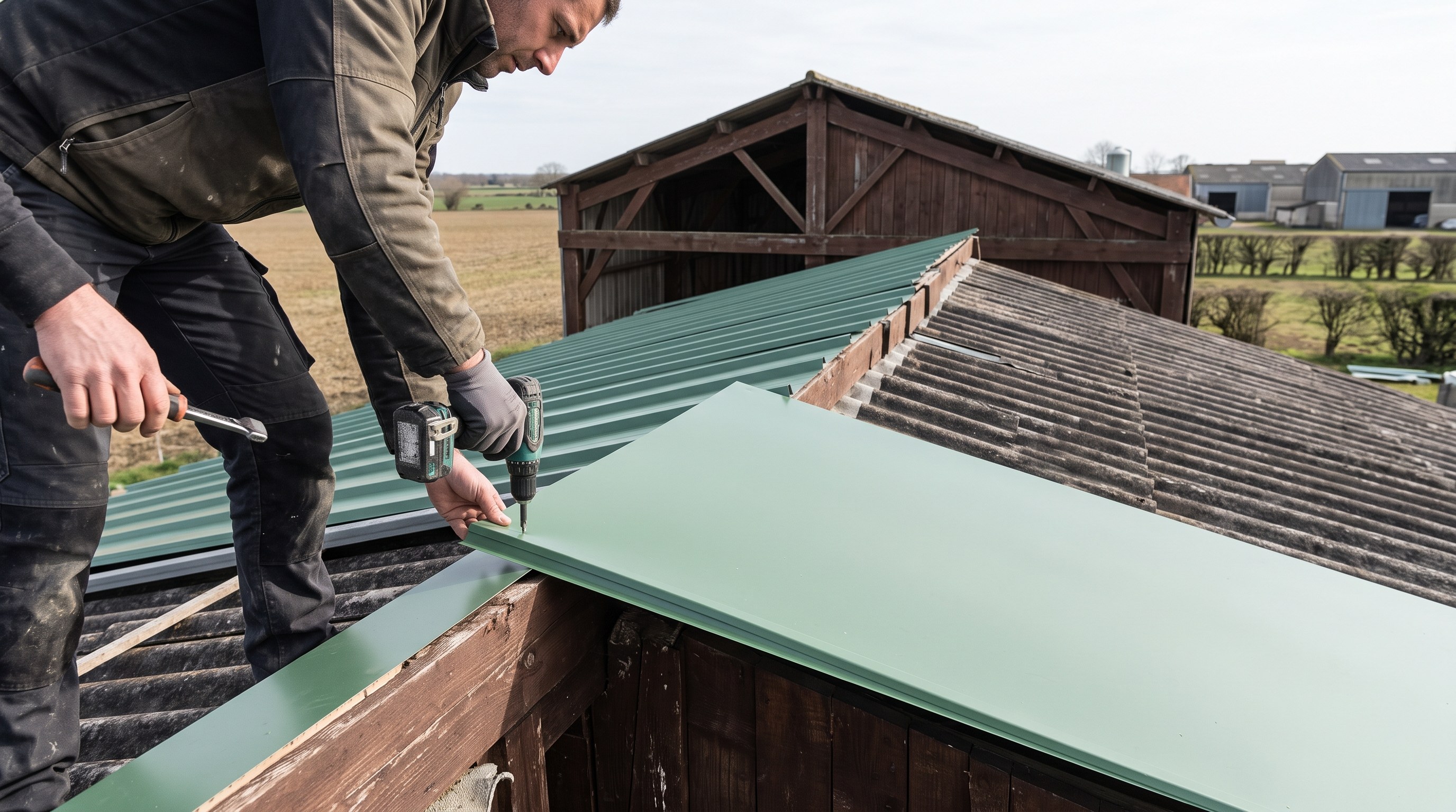 Toiture de hangar agricole des Deux-Sèvres écartée des critères photovoltaïques, bac acier posé en surcouverture