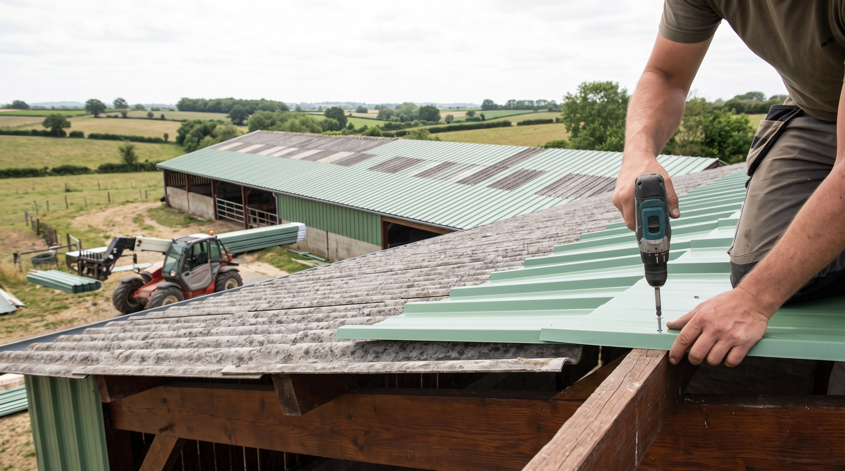 Toiture agricole des Deux-Sèvres, bâtiment d'élevage dont l'exploitant compare bail photovoltaïque et surcouverture payante