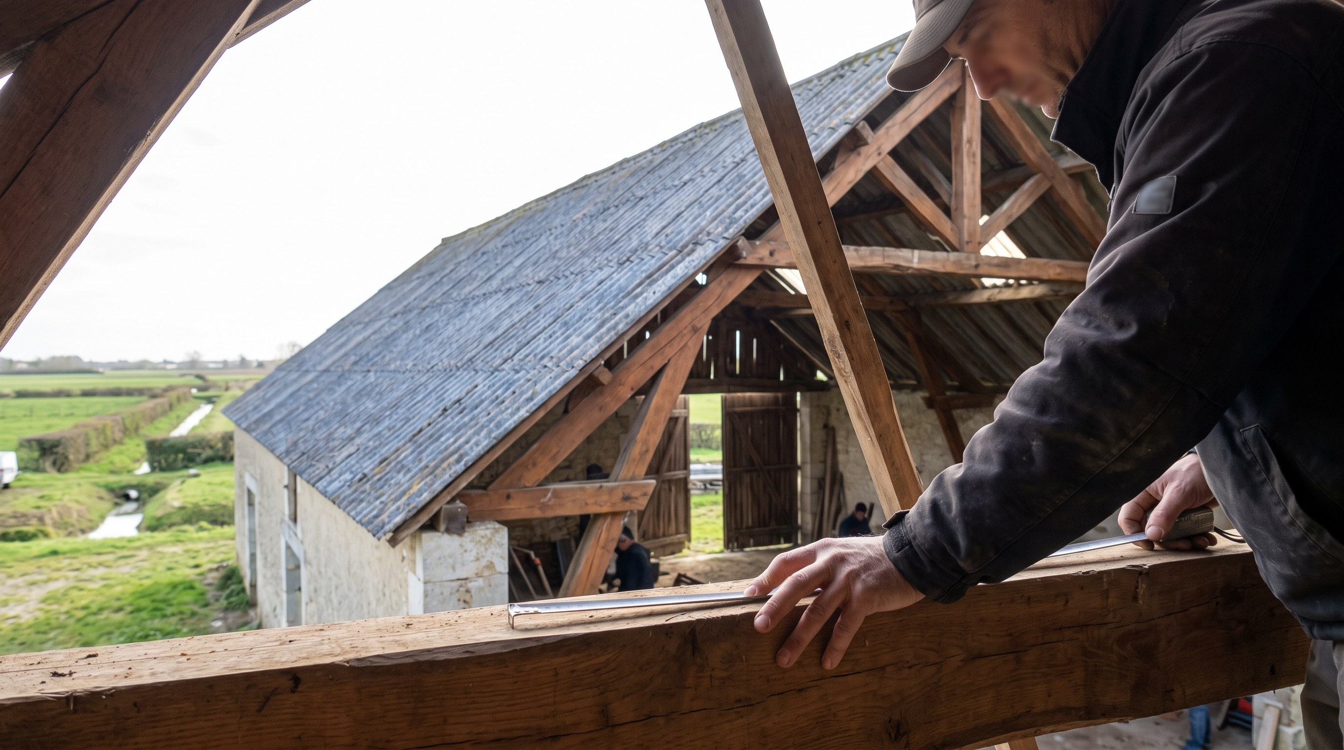 Bâtiment agricole du secteur du Marais poitevin, diagnostic de charpente avant travaux de toiture dans les Deux-Sèvres